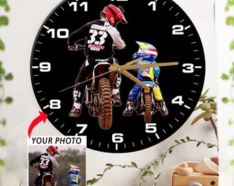 Motocross Father Son Gift Dirt Bike Personalized Wall Clock, Unique Gift For Dirt Bikers, Supercross Gifts, Enduro Rider Gift (Wall Clock1)