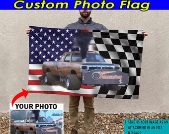 Truck Pulling Sled Pull Personalized Photo Flag, Tractor Pull Pulling Gifts, Unique Gift For Truck Pullers, Drag Racer Gift (BK505)