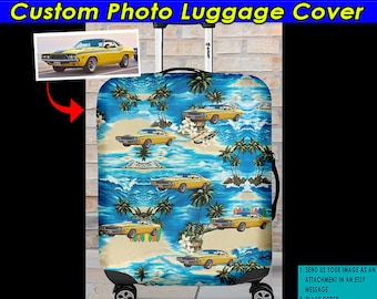 Muscle Car Personalized Photo Luggage Cover, Unique Gift For Car Lovers, Classic Vintage Modern Car Owners, Car Suitcase Cover (Haw2)