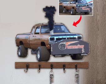 Truck Pulling Personalized Photo Wooden Key Holders, Unique Gift For Truck Pullers, Custom Photo Truck Pull Key Hooks Home Decor (keyholder)