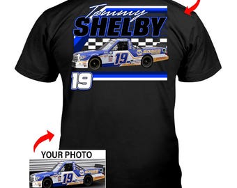 Truck Racing Personalized Photo, Name & Number T-shirt, Unique Gift For Pickup Truck Racer, Custom Oval Track Race Car (On the Back) (BK395)