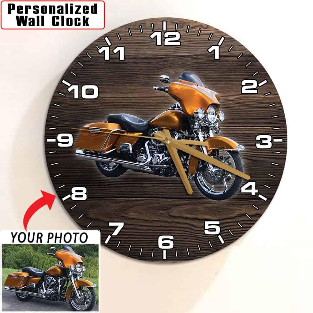 Gift for Biker Motorcycle Personalized Wooden Wall Clock, Custom