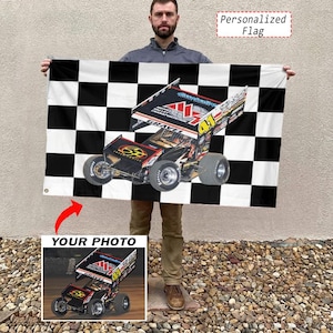Personliga rutiga flaggor för sprintbilsracing, anpassade presenter till sprintbilsracingteamet, unik present till sprintbilsförare
