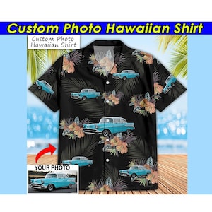Personlig Hawaiiskjorta med klassisk bil, unika presenter för bilälskare, personliga Aloha-tröjor med tropiska vintagebilar (HAW6)