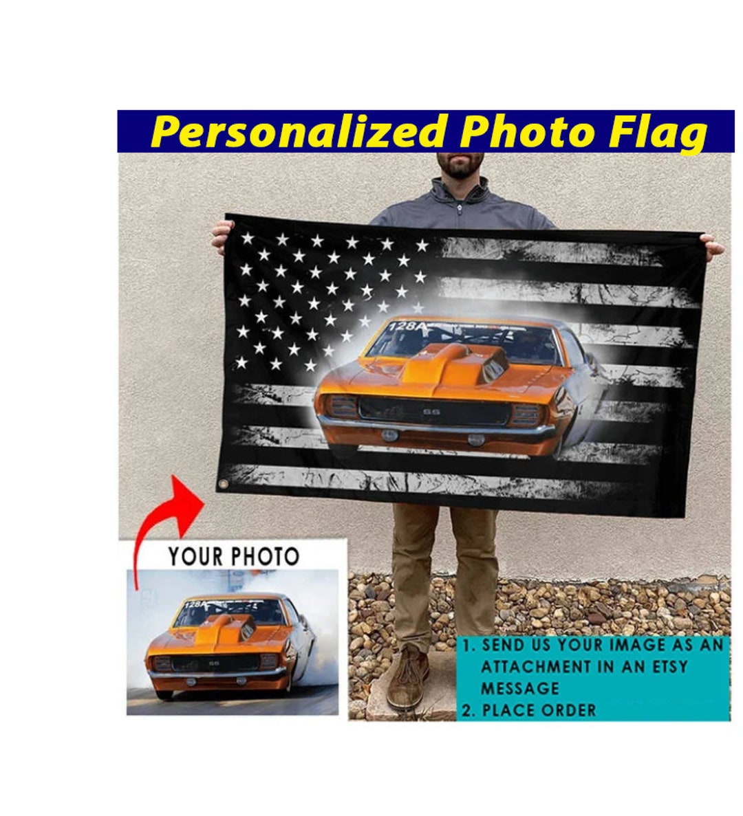 Drag Racing Personalized Flag, Drifting Car Racing, Muscle Car Hot Rod ...
