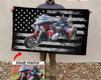 Trike Motorcycle Personalized American Flag, Unique Gift For Trike Lover, Trike Rider, Cool Triker Gift, Freewheeler Owner (AmericanFlag02)