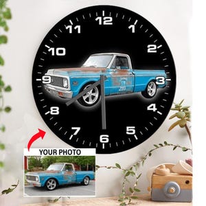 Reloj de pared cuadrado personalizado con diseño de camioneta clásica, regalo para dueños de camionetas, decoración personalizada para garaje (Reloj de pared 1)