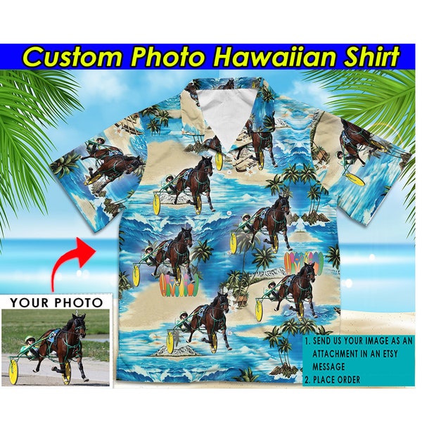 Gift For Equestrians Harness Racing Horse Personalized Photo Hawaiian Shirt, Gift For Horse Lovers, Horse Racing, Horse Riding shirt (HAW2)