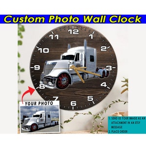 Flatbed Semi Truck Personalized Wooden Wall Clock, Unique Gift For Truckers, Cool Gift For Truck Drivers, Big Rig, Big Truck Dad, Boyfriend