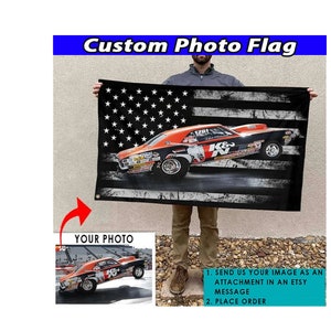 Drag Racing Personalized Photo American Flag, Drag Racing Gifts, Muscle Car Racing, Drifting Car, Dragster Drag Bike, 24X36 (AmericanFlag02)