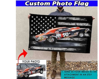 Drag Racing Personalized Photo American Flag, Drag Racing Gifts, Muscle Car Racing, Drifting Car, Dragster Drag Bike, 24X36 (AmericanFlag02)