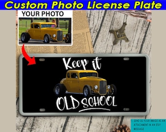Vintage Classic Car Hot Rod Personalized Photo Printed License Plate, Gift For Car Lovers, Custom Muscle Car, Rat Rod, 12″x6″ (CA101)