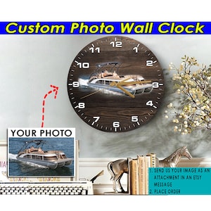 Tritoon Pontoon Boat Captain Boating Gift Boat Personalized Wooden Wall Clock, Fishing Boat, Ski Boats, Wake Boats, Pontoon Boats