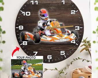 Karting Go Kart Racing Personalized Wooden Wall Clock, Unique Gifts For Karting Lovers, Best Karting Birthday Gifts, Custom Go Kart Gifts