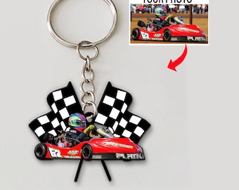 Go Kart Karting Racing Personalized Keychains, Gift For Dirt Track Racers, Go-kart Drivers, Custom Kart Racing Keychain (Racingkeychain)