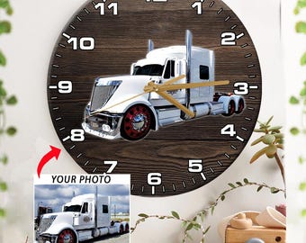 Flatbed Semi Truck Big Rig Personalized Wooden Wall Clock, Unique Gift For Truckers, Cool Gift For Truck Driver Dad, Boyfriend