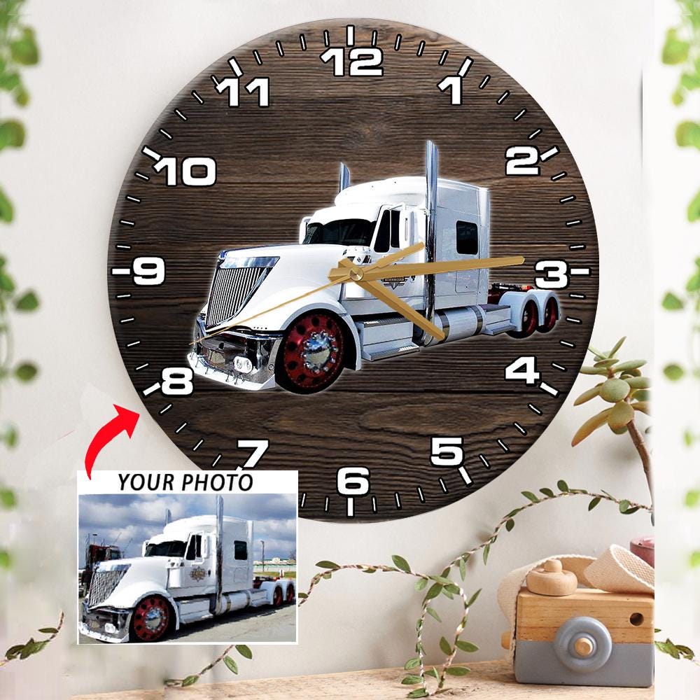 Flatbed Semi Truck Big Rig Personalized Wooden Wall Clock, Unique