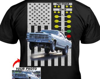 Personlig dragracing-t-shirt för dragracers, Pro Modified Pro Mod Car Racing-presenter, unik dragracer-t-shirt (på baksidan) (BK5-Dragtree)