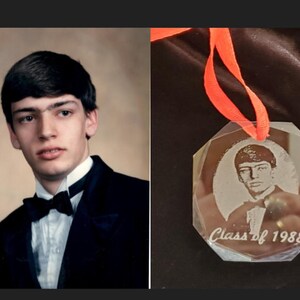 Glass crystal laser engraved, personalized photo ornament