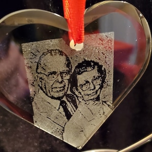 Glass crystal laser engraved, personalized photo ornament