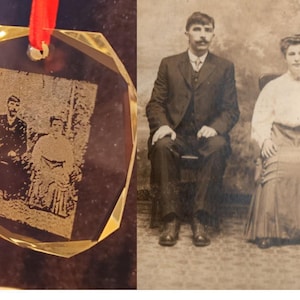 Glass crystal laser engraved, personalized photo ornament