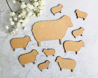 Artesanato em forma de ovelha de madeira: decoração para viveiro de fazenda, conjunto de 6