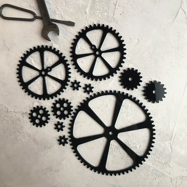 Steampunk Gears Interlocking Black Acrylic Meshing Cogs Gear Shapes Rotating Gear Industrial Decoration Cog Wheels Décor Clock Gear Wheel