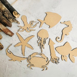 Zeedieren onder de zeedieren Hout Ambacht Vormen Strand Oceaan Vis Decoratie Art Kwekerij Slaapkamer Wanddecoratie Kaart Het Maken van Verfraaiingen