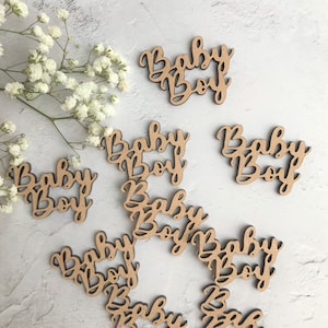Baby Boy Word Houten Scatter Tafel Confetti Rustieke Vintage Schuur Baby Douche Eco Party Confetti Nieuwe Baby Gift Gender Reveal