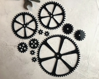 Steampunk Gears Interlocking Black Acrylic Meshing Cogs Gear Shapes Rotating Gear Industrial Decoration Cog Wheels Décor Clock Gear Wheel