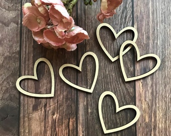 Wooden Hollow Heart Craft Shapes Rustic Barn Wedding Décor Scatter Table Confetti Heart Embellishments Card Making Valentines Craft Blanks