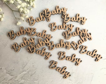 Baby Word Wooden Scatter Table Confetti Rustic Vintage Barn Baby Shower Eco Party Confetti New Baby Gift Gender Reveal