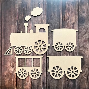 Steam Train Nursery Wall Art Decoration Wooden Train Craft Shape Blanks Alphabet Train Bedroom Wall Décor