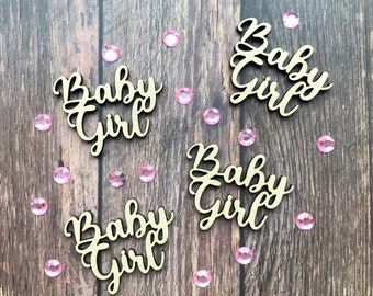 Baby Girl Word Mesa de dispersión de madera Confeti Rústico Vintage Granero Baby Shower Eco Party Confetti Nuevo regalo de bebé Revelación de género