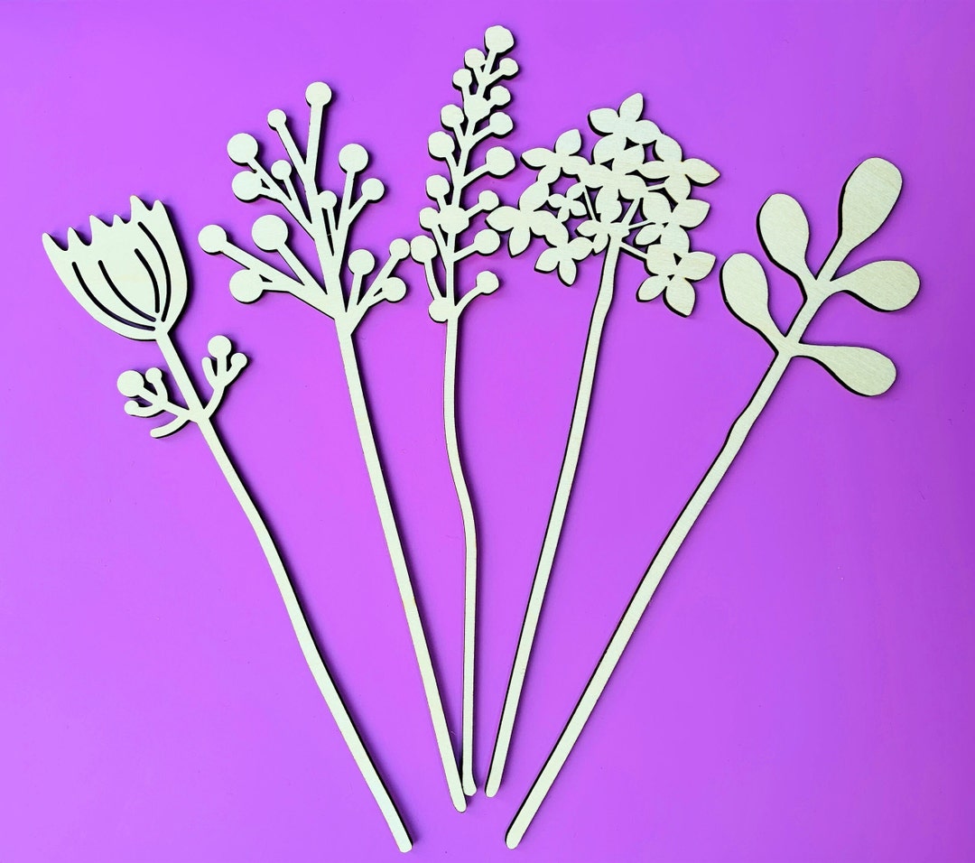 Wooden Flower Stems, Wood Flower Set, Floral Stems, Posy Decoration