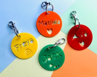 Personalised Pastel Acrylic Name Keyring: Kids School Bag Tag