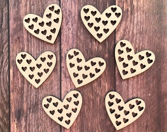 Wooden Heart Cut-Out Craft Shapes Rustic Barn Wedding Décor Scatter Table Confetti Heart Embellishments Card Making Valentines Craft Blanks
