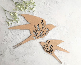 Swallow Bird Floral Wall Art Wooden Plaque Picture Home Wall Décor Wooden Bird Craft Embellishments Nursery Décor