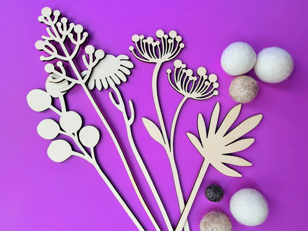 Wooden Flower Stems, Wood Flower Set, Floral Stems, Posy Decoration