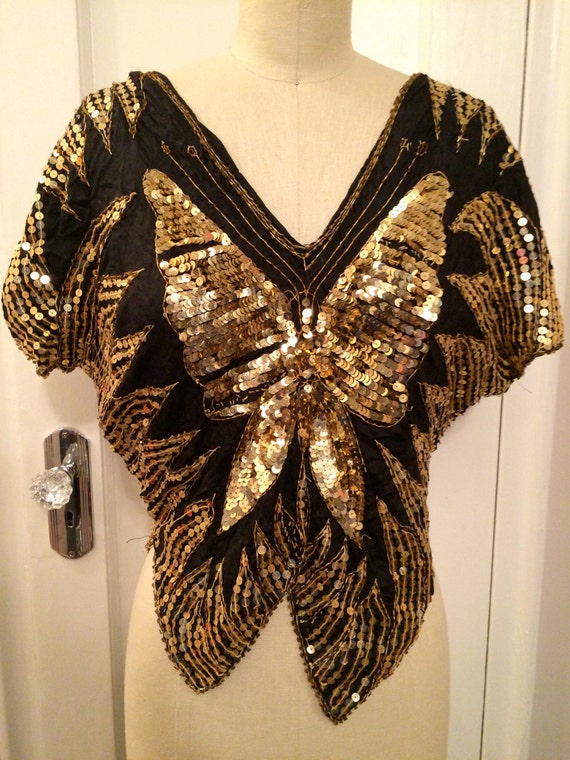 1980's Beaded BUTTERFLY Blouse