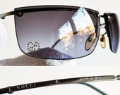 GUCCI vintage SUNGLASSES rare oval squared rectangular wrap wraparound mask half rim rimless light blue 2653 strass rhinestones 90s new NOS