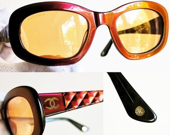 CHANEL Vintage Sunglasses Rare Quilted Oval Orange Purple
