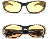 VERSACE vintage sunglasses rare oval trimming real leather python snake skin 435 P Gianni Migos Biggie 2Chainz Rihanna Lady Gaga new NOS 90s