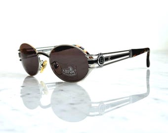 FENDI Vintage Sunglasses Oval Silver Tortoise Brown SL7031 Goth