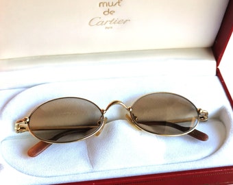 CARTIER small tiny sunglasses Gold filled plated Filao brown vintage New photochromic clear dark crystal lens oval 47-19 rare 80s 90s silver