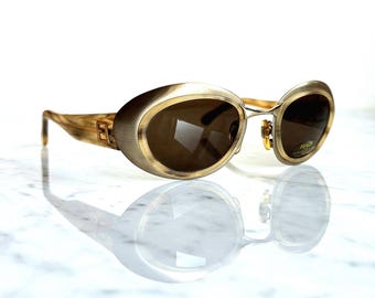 FENDI Vintage Sunglasses Oval Champagne Gold Brown SL7113 Wrap