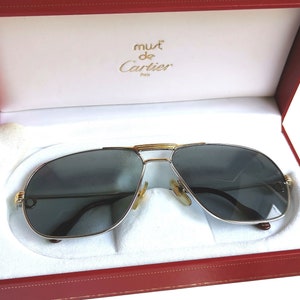 Gafas de sol CARTIER Tank Titanium Platino bañadas en oro, lentes grises vintage, modelo Santos Aviator Pilot 62 Big, montura MUST, años 80