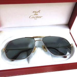 CARTIER Tank Titanium Platinum Gold filled plated sunglasses vintage gray lens santos aviator pilot 62 big le MUST de frame lunettes 1988 80