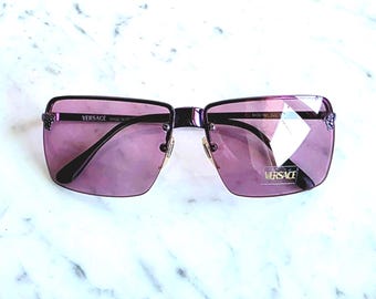 小物 VERSACE Vintage sunglasses Medusa y2k VERSACE Vintage Sunglasses Squared Purple Pink Lenses Silver