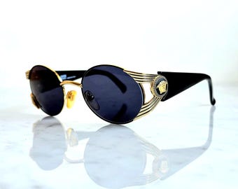 VERSACE Vintage Sunglasses S65 Black Gold Medusa Gianni 90s